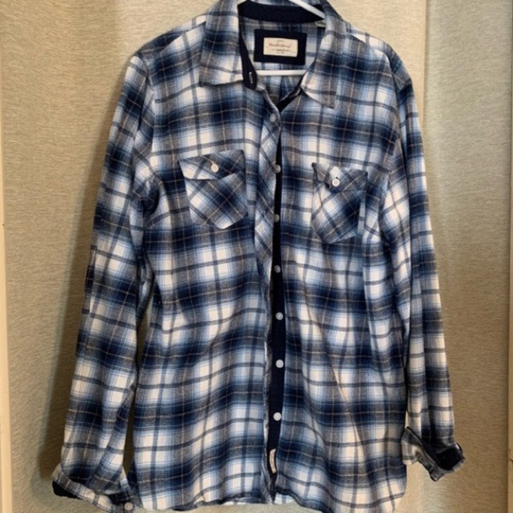 Weatherproof Navy and White Plaid Button-Down Shirt